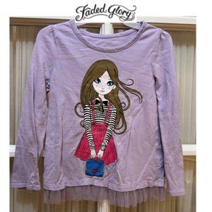 Faded Glory lavender long-sleeve graphic top; girls' size 4